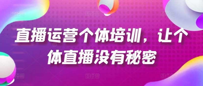 直播运营个体培训，让个体直播没有秘密，起号、货源、单品打爆、投流等玩法-轻创副业圈