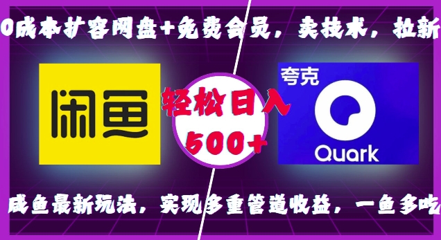 0成本扩容网盘+免费会员，卖技术，拉新，咸鱼最新玩法，实现多重管道收益，一鱼多吃，轻松日入500+-轻创副业圈