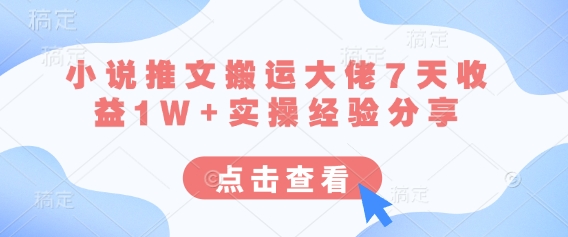 小说推文搬运大佬7天收益1W+实操经验分享-轻创副业圈