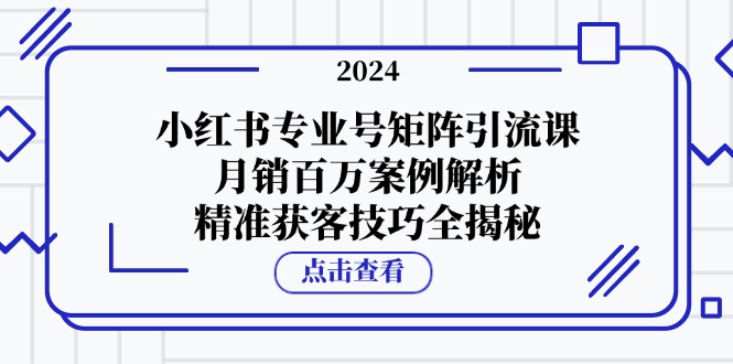 小红书专业号矩阵引流课，月销百万案例解析，精准获客技巧全揭秘-轻创副业圈