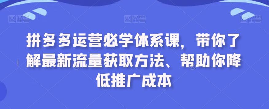 拼多多运营必学体系课，带你了解最新流量获取方法、帮助你降低推广成本-轻创副业圈