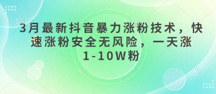 3月最新抖音暴力涨粉技术，快速涨粉安全无风险，一天涨1-10W粉-轻创副业圈