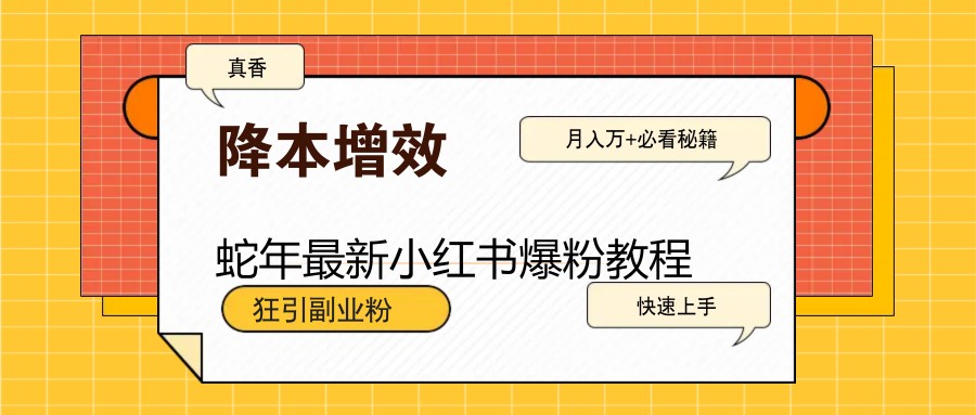 蛇年最新小红书爆粉教程，狂引副业粉，月入万+必看-轻创副业圈