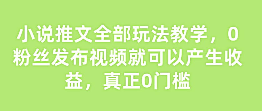 小说推文全部玩法教学，0粉丝发布视频就可以产生收益，真正0门槛-轻创副业圈