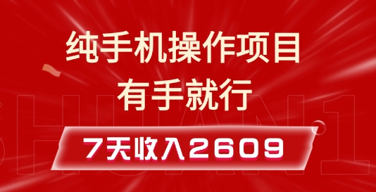 纯手机操作的小项目，有手就能做，7天收入2609+实操教程【揭秘】-轻创副业圈