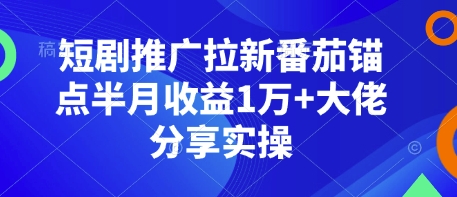 短剧推广拉新番茄锚点半月收益1万+大佬分享实操-轻创副业圈