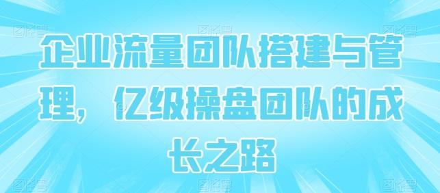 企业流量团队搭建与管理，亿级操盘团队的成长之路-轻创副业圈