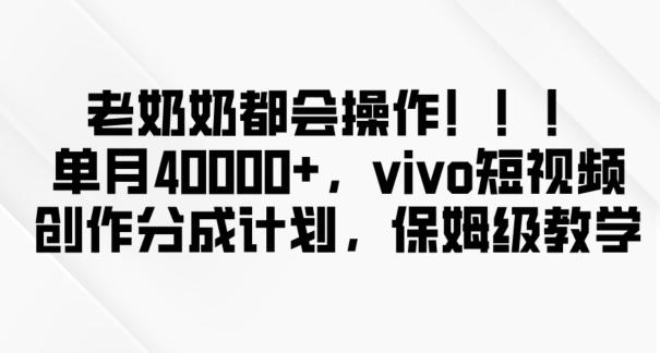 老奶奶都会操作，新平台无脑操作，单月40000+，vivo短视频创作分成计划【揭秘】-轻创副业圈