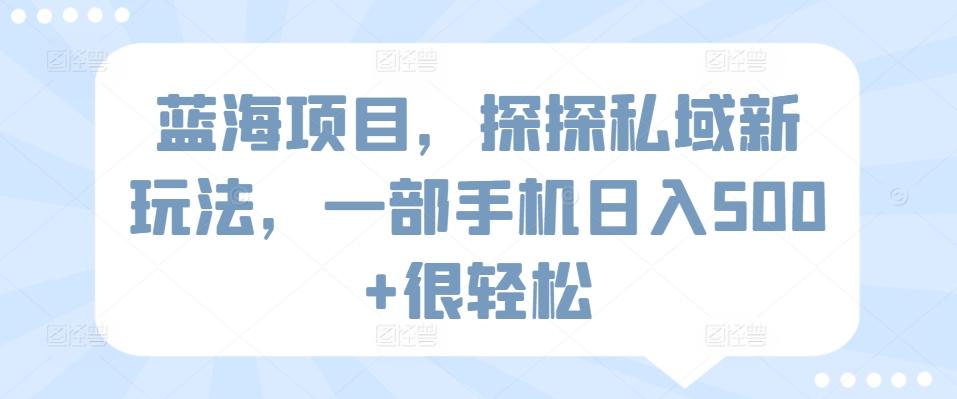 蓝海项目，探探私域新玩法，一部手机日入500+很轻松【揭秘】-轻创副业圈