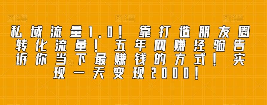 私域流量1.0！靠打造朋友圈转化流量！五年网赚经验告诉你当下最赚钱的方式！实现一天变现2000！-轻创副业圈