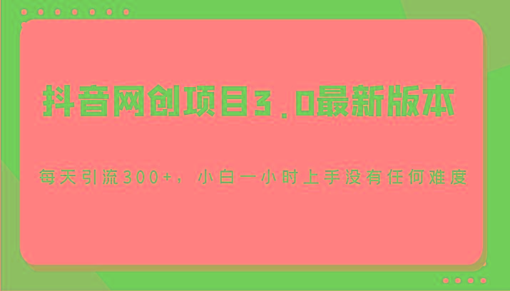 抖音网创项目3.0最新版本，每天引流300+，小白一小时上手没有任何难度-轻创副业圈