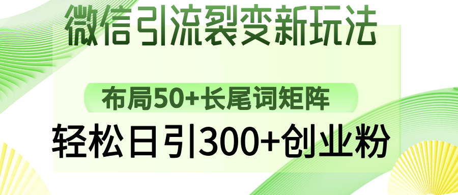 微信引流裂变新玩法：布局50+长尾词矩阵，轻松日引300+创业粉-轻创副业圈