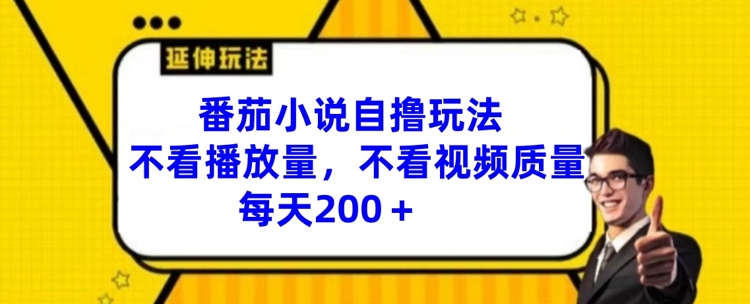 番茄小说自撸玩法，不看播放量，不看视频质量，每天200+【揭秘】-轻创副业圈