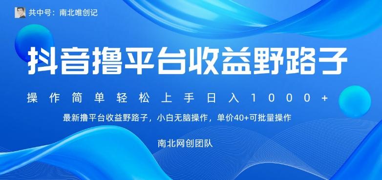 最新撸抖音平台收益野路子，操作简单，单价高，小白可无脑操作可日入1000+-轻创副业圈