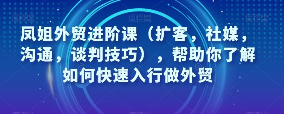 凤姐外贸进阶课（扩客，社媒，沟通，谈判技巧），帮助你了解如何快速入行做外贸-轻创副业圈