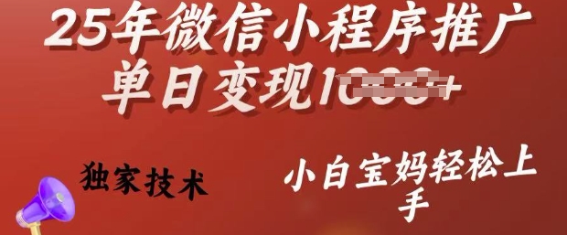 25年微信小程序推广单日变现多张，独家技术，小白宝妈轻松上手【揭秘】-轻创副业圈