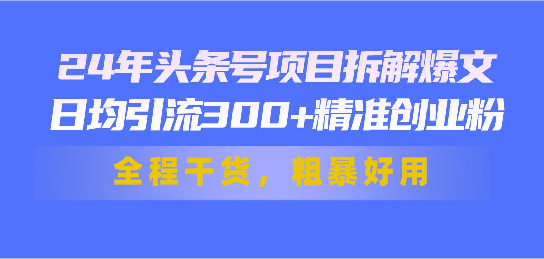 24年头条号项目拆解爆文，日均引流300+精准创业粉，全程干货，粗暴好用-轻创副业圈