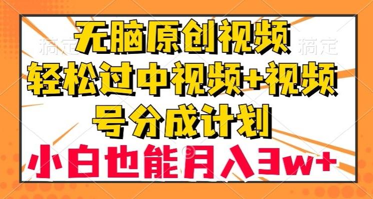 无脑原创视频，轻松过中视频+视频号分成计划，小白也能月入3w+【揭秘】-轻创副业圈