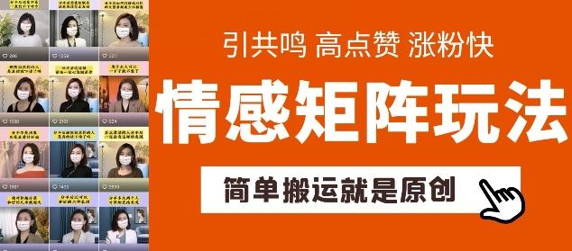 简单搬运，情感矩阵玩法，涨粉速度快，可带货，可起号【揭秘】-轻创副业圈