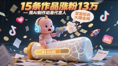 用AI制作幼崽代言人，宝宝的控诉火爆全网，15条作品涨粉13W，单号月入5位数实操教程-轻创副业圈
