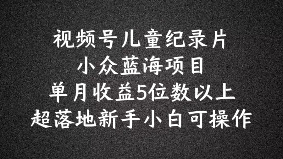 2024蓝海项目视频号儿童纪录片科普，单月收益5位数以上，新手小白可操作【揭秘】-轻创副业圈