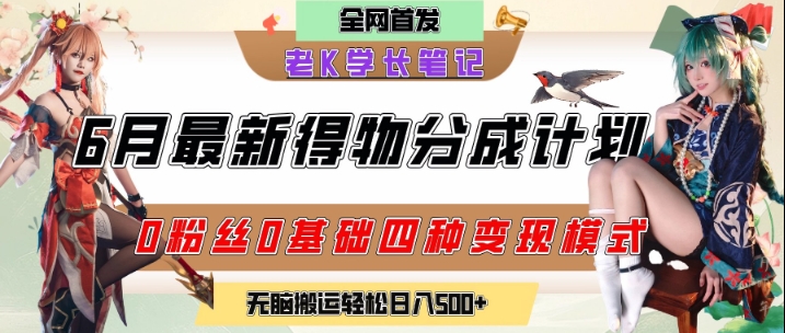 6月份最新得物创作者分成计划2.0玩法，0粉丝0基础四种模式变现，从隐蔽渠道无脑搬运，日入2张-轻创副业圈