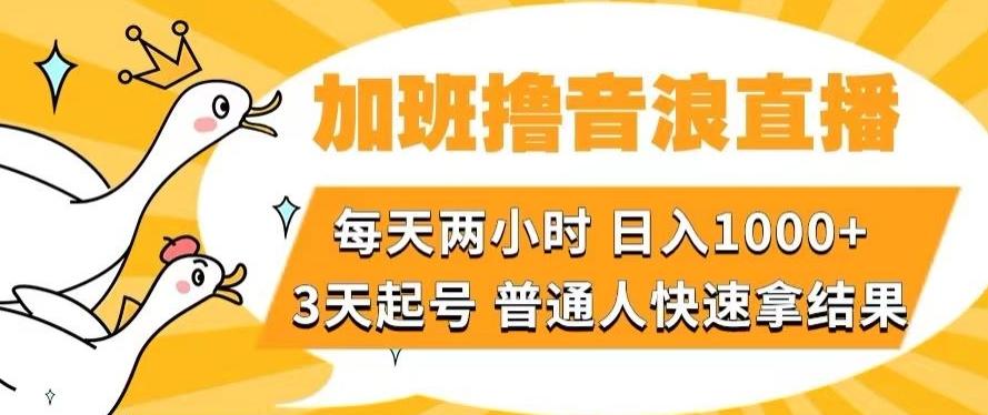 加班撸音浪直播，每天两小时，日入1000+，直播话术才3句，3天起号，普通人快速拿结果【揭秘】-轻创副业圈