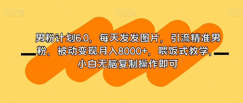 男粉计划6.0，每天发发图片，引流精准男粉，被动变现月入8000+，喂饭式教学，小白无脑复制操作即可-轻创副业圈