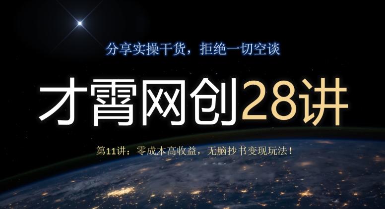 才霄网创28讲第11讲：零成本高收益，无脑抄书变现玩法！-轻创副业圈