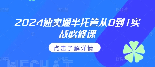 2024速卖通半托管从0到1实战必修课，掌握通投广告打法、熟悉速卖通半托管的政策细节-轻创副业圈