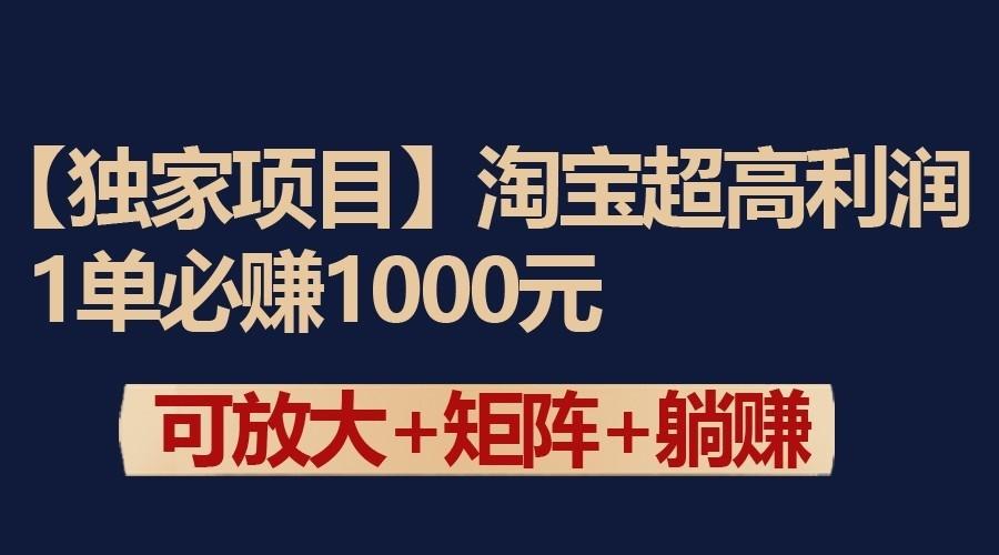 独家淘宝超高利润项目：1单必赚1000元，可放大可矩阵操作-轻创副业圈