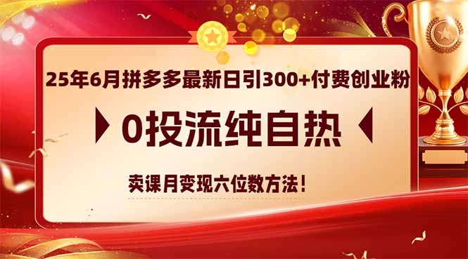 25年6月拼多多最新日引300+付费创业粉，0投流纯自热 卖课月变现六位数方法-轻创副业圈