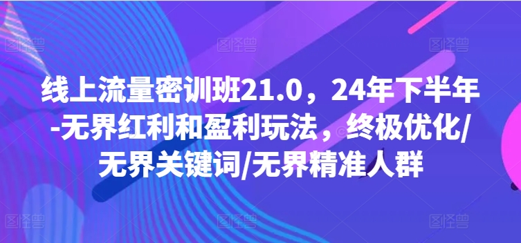 线上流量密训班21.0，24年下半年-无界红利和盈利玩法，终极优化/无界关键词/无界精准人群-轻创副业圈