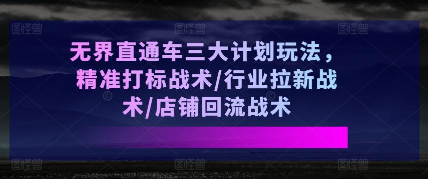 无界直通车三大计划玩法，精准打标战术/行业拉新战术/店铺回流战术-轻创副业圈