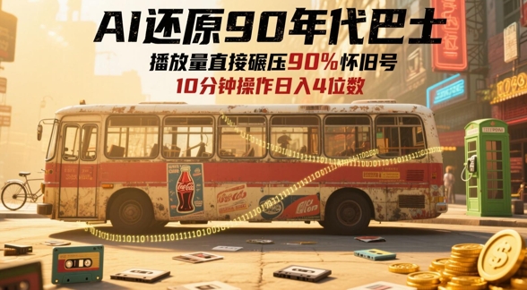 AI还原90年代巴士，一帧就让70后泪崩，播放量直接碾压90%怀旧号，每天操作十分钟，日入四位数-轻创副业圈