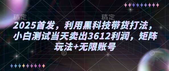 2025首发，利用黑科技带货打法，小白测试当天卖出3612利润，矩阵玩法+无限账号【揭秘】-轻创副业圈