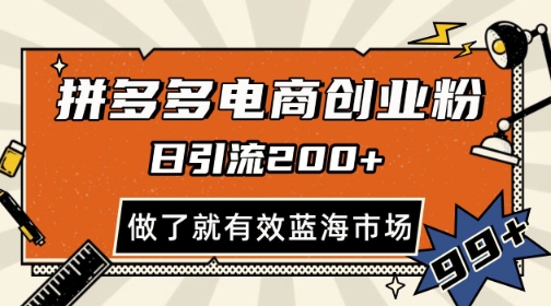 拼多多引流电商创业粉，日引200+，可矩阵放大，做了就有效【揭秘】-轻创副业圈