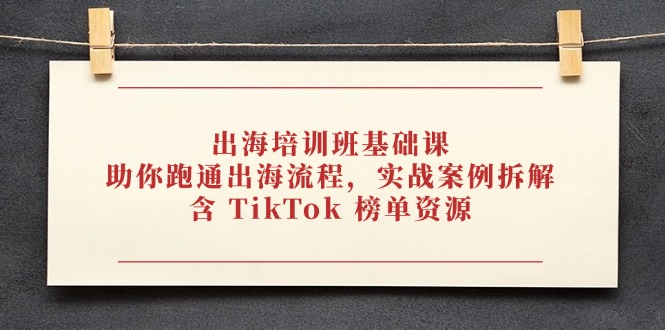 出海培训班基础课，助你跑通出海流程，实战案例拆解，含 TikTok 榜单资源-轻创副业圈