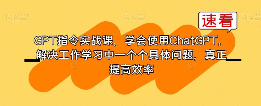 GPT指令实战课，学会使用ChatGPT，解决工作学习中一个个具体问题，真正提高效率-轻创副业圈
