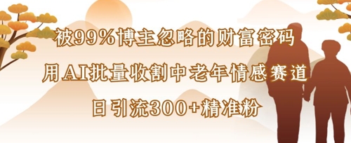 被99%博主忽略的财富密码：用AI批量收割中老年情感赛道，日引流300+精准粉-轻创副业圈