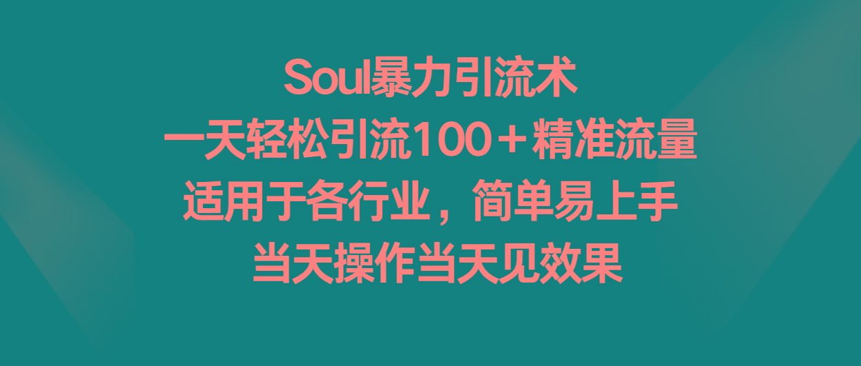 Soul暴力引流术，一天轻松引流100＋精准流量，适用于各行业，简单易上手！-轻创副业圈
