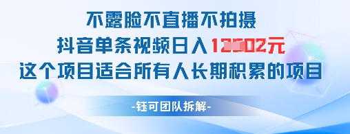 不露脸不直播不拍摄抖音单条视频日入1k+这个项目适合所有人长期积累的项目-轻创副业圈